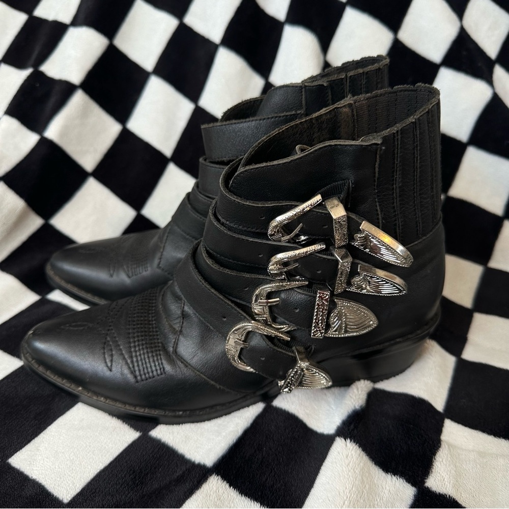 Black Ankle Boots with Silver Buckles